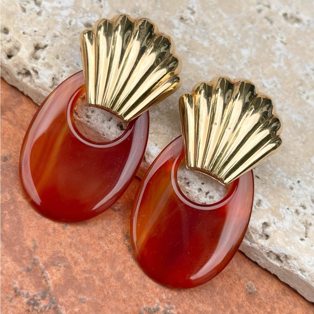 Red Cornelian Oval Polished Disc Earring Charms